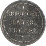 TUCHOLA - zajatecký tábor. Mince v hodnotě 5 feniků používaná v zajateckém táboře v Tuchole.