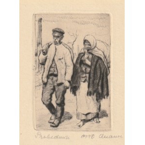 Polští uprchlíci během první světové války. Lept, rytina. Otto Quante (1875-1947), kolem roku 1915.