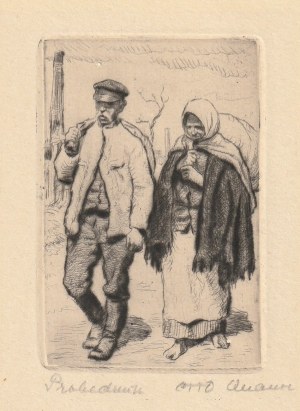 UCHODŹCY polscy w trakcie I wojny światowej. Akwaforta, ryt. Otto Quante (1875-1947), ok. 1915 r.