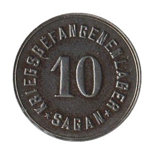 ŻAGAŃ - zajatecký tábor. Minca s nominálnou hodnotou 10 fenigov zajateckého tábora Żagań.