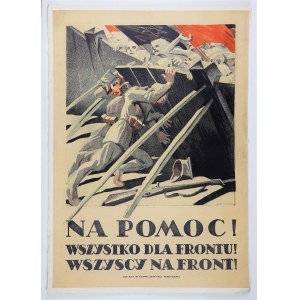 VOJNA 1920. BARTŁOMIEJCZYK EDMUND. Plagát z obdobia poľsko-boľševickej vojny. Wyd. lit. art. W. Głowczewski, Varšava 1920. lit. farebná, nalepená na hárku papiera.