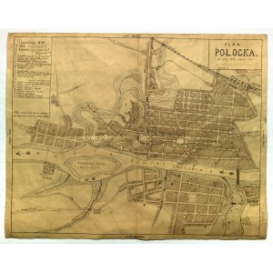 KRIEG 1920. POŁOCK. Manuskriptplan von Polotsk, erstellt für den polnisch-bolschewistischen Krieg im Jahr 1920. Markierte Objekte, Legende.