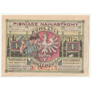 III POWSTANIE ŚLĄSKIE - Kończyce (Zabrze). Pieniądza zastępczy, 1 marka, wyemitowany przez gminę Kończycę w pow. zabrzańskim na pamiątkę III Powstania Śląskiego, ważna do 1 października 1923.