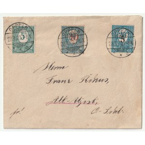 PLEBISCYT - Oppeln. Umschlag adressiert an Franz Rokus (?), oben drei Briefmarken: Commission De Gouvernement Haute Silesie und drei Briefmarken OPPELN 28.8.20....