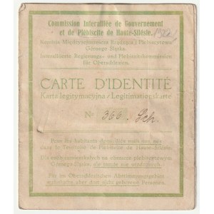 PLEBISCYT - Rybnik, Upper Silesia. Identification card from 1922 for Otto Schwitray of Rybnik, a special type of document for a person residing in the plebiscite area but not born there