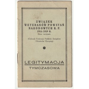 WIELKOPOLSKIE UPRISING - Bukówiec Górny (district of Leszno). Legitimation of a member of the Union of Veterans of National Uprisings of the Polish Republic. 1914-1919 for Jan Przewozniak, a restorer by profession, who joined the association in Bukowiec G