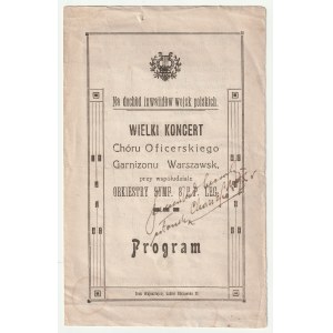 VARŠAVA. Program veľkého koncertu Varšavského posádkového dôstojníckeho zboru za účasti Symfonického orchestra 8. légie P.P., ktorého výťažok bol určený na podporu invalidov poľských vojsk, z 20-ročného medzivojnového obdobia