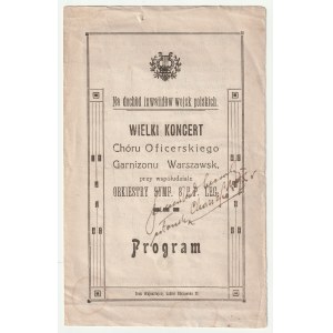 WARSAW. The program of a grand concert by the Warsaw Garrison Officers' Choir, with the participation of the Symphony Orchestra of the 8th P.P. Legions, the proceeds of which were to support the invalids of the Polish army, from the 20th interwar period