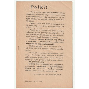 I KLUB wyborczy kobiet. Odezwa Komitetu Organizacyjnego I-go klubu wyborczego kobiet z 21.11.1918, wzywająca do zaangażowania się w sprawy polityczne