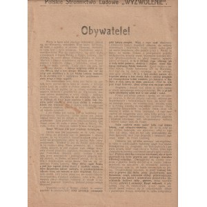 PSL Wyzwolenie. Proclamation of the Board of the PSL Wyzwolenie and the PSL Wyzwolenie MP Club, dated February 15, 1921, criticized the policy of the government of Wincenty Witos
