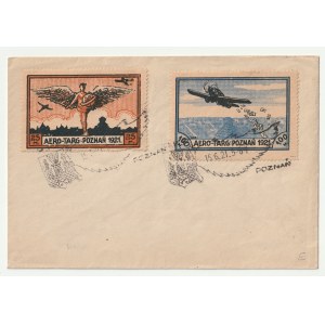 POZNAŇ. Obálka s dvoma poštovými známkami v hodnote 25 a 100 mariek, vydaná pri príležitosti založenia leteckej spoločnosti Aero-Targ v Poznani 10. mája 1921, ktorá slúžila návštevníkom Prvého poznanského veľtrhu
