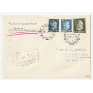 SZEPETÓWKA. Trzy koperty (bez korespondencji) wysyłane poprzez: Deutsche Dienstpost Ukraine ze stempel: SCHEPETOWKA