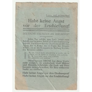LÜSSISCHE NISSE. Sowjetisches Propagandablatt für die deutschen Soldaten, die 1945 die Lausitzer Neiße-Linie verteidigten.