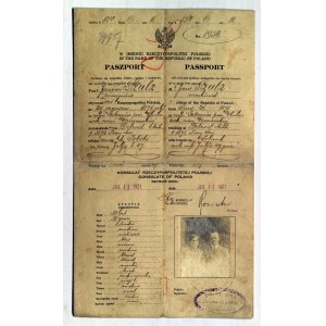 EMIGRATION in die USA. Pass, ausgestellt im Namen der Republik Polen für den polnischen Staatsbürger Jan Szulz durch das Konsulat der Republik Polen in Detroit am 11.07.1921