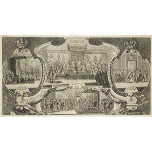 KING. Coronation ceremony of Frederick III, Margrave of Brandenburg, as King in Prussia Frederick I, attended by his wife Sophia Charlotte of Hanover