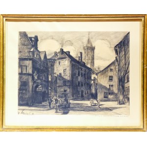 SCHMIEDEL, G., LEGNICA. Klasztorny Square, 1927, signed by the author with the date in the lower left corner; drawn in charcoal; st. bdb....