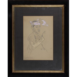 TOPOLSKI, FELIKS (1907-1989). Portrait of a Burmese (now Myanmar) dancer; signed by the author at bottom; in pencil with watercolor....