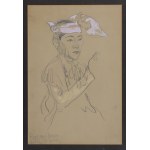 TOPOLSKI, FELIKS (1907-1989). Portrét barmskej (dnes mjanmarskej) tanečnice; dole podpísaný autorom; ceruzkou s akvarelom....