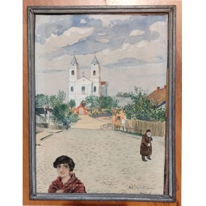 MALATY (lit. Molėtai). View of the church; painted by Willi Scheuermann, 1918....