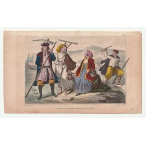 KRAKOW. Bewohner der Krakauer Gegend; eng. Lerouge, Zeichnung von Demoraine, um 1850; Stahl, koloriert, rotbraun, Rostflecken; Dia.