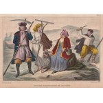 KRAKOV. Obyvatelia krakovskej oblasti; angl. Lerouge, kresba Demoraine, okolo r. 1850; oceľ. kolorovaná, st. bdb., škvrny od hrdze; priem.