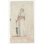 MODA. Soubor čtyř grafik s vyobrazením ženských kostýmů z konce 18. a počátku 19. století; anonym, cca 1800; ocel. barva....