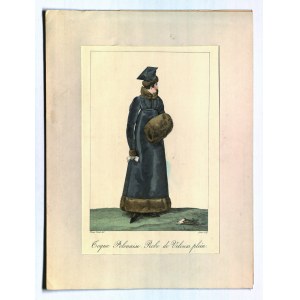 POLSKA. Polka w aksamitnym stroju wykończonym futrem; ryt. G.J. Gatine, rys. H. Vernet, ok. 1815; stal. kolor., st. bdb...
