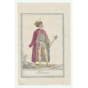 POLSKO. Polský šlechtic se sekerou; převzato z: J. Grasset de Saint-Sauveur, Costumes de Different Pays, c. 1795....