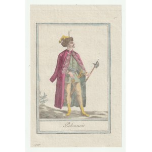 POĽSKO. Poľský šľachtic so sekerou; prevzaté z: J. Grasset de Saint-Sauveur, Costumes de Different Pays, c. 1795....