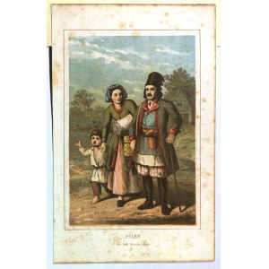 POLAND. Peasant family; drawing by A. Kretschmer (1825-1891), ca. 1860; chromolithic, st. bdb., rust stains, passe...
