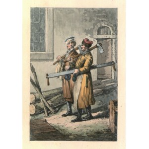 POĽSKO, J.P. NORBLIN. Roľníci na rúbanie dreva; nakreslil J.P. Norblin (Jean-Pierre Norblin de La Gourdaine), angl. P...