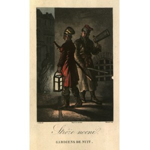 POĽSKO, J.P. NORBLIN. Noční strážcovia; nakreslil J.P. Norblin (majiteľ Jean-Pierre Norblin de La Gourdaine), angl. P.L. Debucourt...