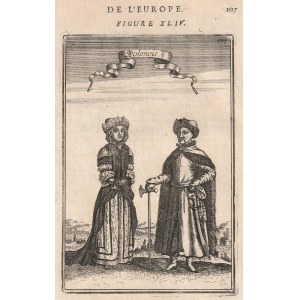 UND DIE REPUBLIK. Ein Adelspaar; entnommen aus: A. Manesson Mallet, Description de L'Univers, 1686; oberer Rahmen....