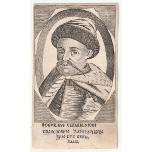 CHMIELNICKI, BOHDAN (1595-1657). Popiersie hetmana; anonim, ok. 1650; miedz. cz.-b., st. bdb., zdublowany na papierze...