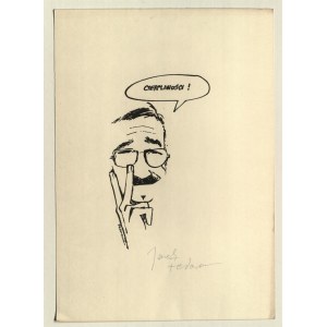JACEK FEDOROWICZ. Self-portrait; 1980s; signed in pencil at bottom; serigraphy b/w; ....