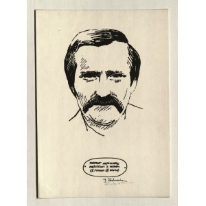 JACEK FEDOROWICZ. Portret Lecha Wałęsy, 1984; w dole sygn. ołówkiem; druk cz.-b., …