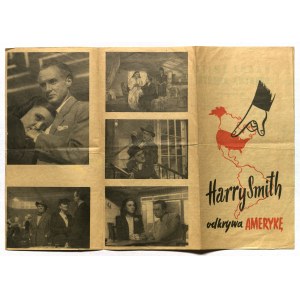 HARRY SMITH OBJAVUJE AMERIKU. 1948 film, leták zložený na tri časti; dvojfarebná tlač, ...