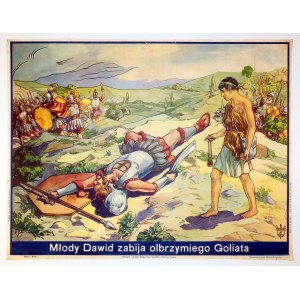 Mladý David zabije obra Goliáše.