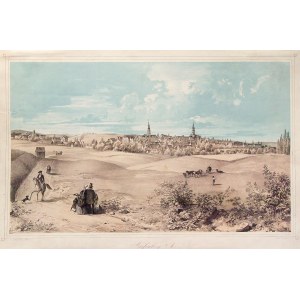 GRYFÓW ŚLĄSKI. Panorama of the city from the side of the former brickyard; drawing by A. Schuricht, letter ...