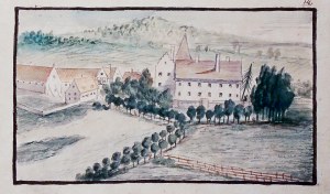 KAMIENNA GÓRA (pow. kamiennogórski). Folwark; anonim, 1760; akwarela, passe-partout, …