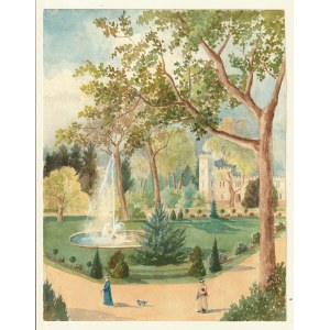 SCODRE. Pohľad na Sybilin palác s parkom; akvarel, dobrý stav; rozmery 198x253 mm; popis ...