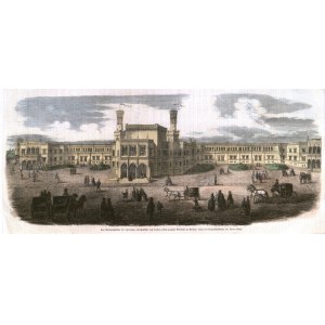WROCŁAW. Dworzec Główny; rys. Robert Katzer, 1856; drzew. szt. kolor., st. bdb.; …