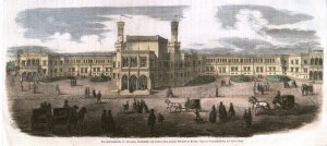 WROCŁAW. Dworzec Główny; rys. Robert Katzer, 1856; drzew. szt. kolor., st. bdb.; …