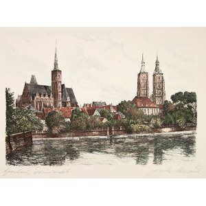 WROCŁAW. Ostrów Tumski mit der Kirche des Heiligen Kreuzes und der Kathedrale St. Johannes der Täufer - Ansicht ...