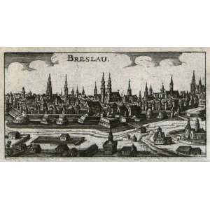 WROCŁAW. Panorama der Stadt; anonym, ca. 1686; Kupfer s/w, Schnitt, Passepartout; ...