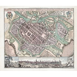 WROCŁAW. Perspektivní plán města; vydal M. Seutter, Augsburg, asi 1740, druhý ...