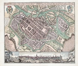 WROCŁAW. Perspektywiczny plan miasta; wyd. M. Seutter, Augsburg, ok. 1740 r., drugi …