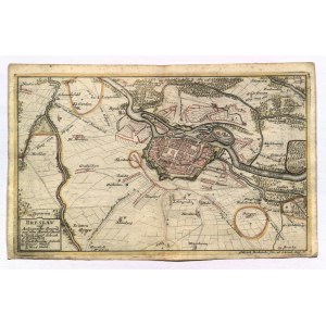 WROCŁAW. Plan miasta z mapą okolicy; ryt. i wyd. G. Bodenehr, ok. 1740; miedz. kolor., …
