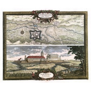 ŁOWICZ. Plan des Schlosses mit einer Karte der unmittelbaren Umgebung und (unten, auf einem gemeinsamen Blatt) ...