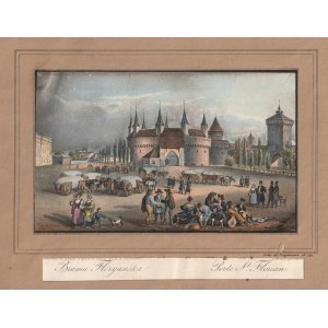 KRAKOW. Barbakan und Floriańska-Tor; Zeichnung nach der Natur von J.N. Głowacki, beschriftet von Engelmann ...
